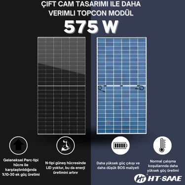 HT-Saae 575W Topcon  Solar Panel – En Yeni Teknoloji Yüksek Verim ve Dayanıklı 5 Li