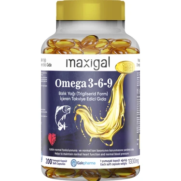 Maxigal Omega 3,6,9 Balık Yağı ( Form) 200 Kapsül İçeren Takviye Edici