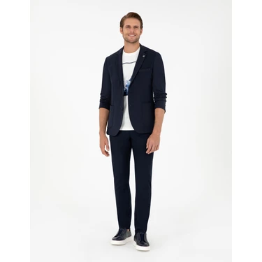 Pierre Cardin Erkek Lacivert Slim Fit Çizgili Kanvas Pantolon
