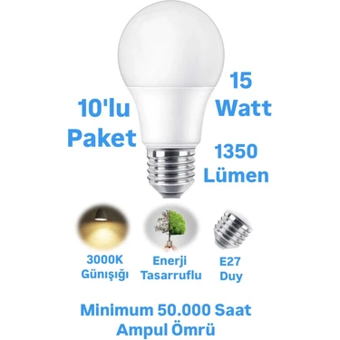 ACK 15W Günışığı LED Ampul 1350 Lümen E27 Duylu Yüksek Işık LED