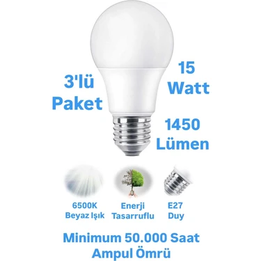 ACK 15W Beyaz Işık LED Ampul 1450 Lümen E27 Duylu Yüksek Işık LED