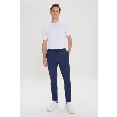 AC&Co / Altınyıldız Classics Erkek Lacivert Slim Fit Rahat Kesim Beli Bağlamalı Yan Cepli Jogger