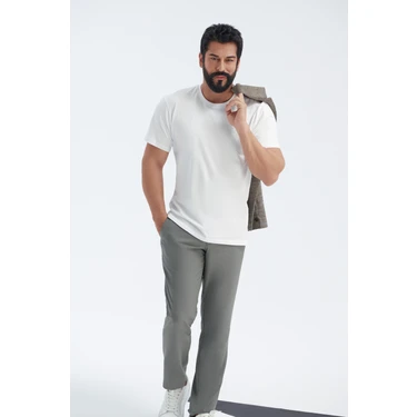 AC&Co / Altınyıldız Classics Erkek Gri Slim Fit Dar Kesim Beli Bağlamalı Yan Cep Gofre Desenli