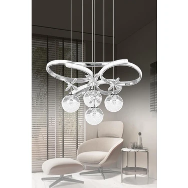 Eray Aydınlatma 9278-50 Kr 4 Toplu Krom Led Avize(Beyaz Işık -Sarı Işık - Gün