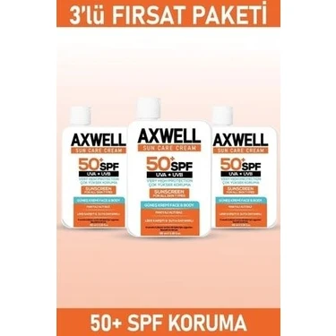 Axwell Güneş Kremi SPF 50+ Leke Karşıtı Nemlendirici 3'lü Set 100 ml Tüm Cilt Tipleri