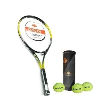 Delta Fallo 27 İnç L2 Grip Yetişkin Tenis Raket Seti 220 gr Sarı - Siyah Renkli Çanta ve 3