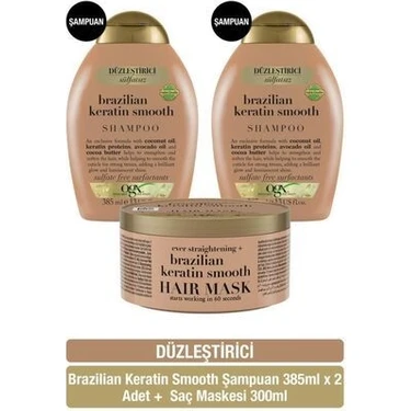 Ogx Düzleştirici Brazilian Keratin Smooth Sülfatsız Şampuan X2 + Sülfatsız Saç