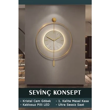 Sevinç Konsept Led'li Kristal Cam Tiktok Gold Orta Boy, Modern Dekoratif Sarkaçlı Metal Duvar