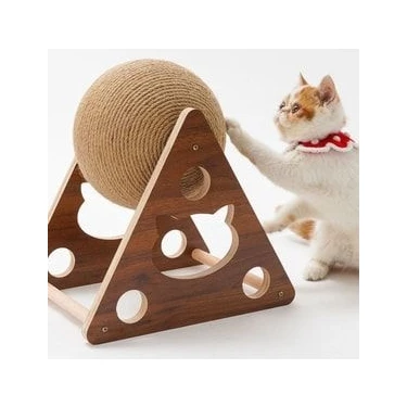 Tineke Ahşap Ipli Kedi Oyuncagi Topu Kedi