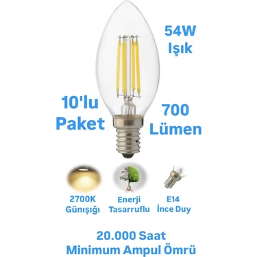 Horoz 6 Watt Günışığı E14 Duylu Rustik Ampul 700 Lümen Avize Ampulü İnce Duylu Mum