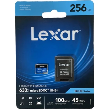 Lexar 633X 256 GB Microsdxc Class 10 Uhs-I Hafıza Kartı + Adaptör Drone Kameralar