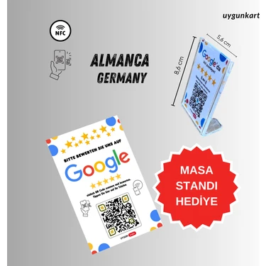 Almanca Google Yorum Kartı - Google Işletme Puanlama Kartı - 5 Yıldız Puan Toplar (Nfc ve Karekod