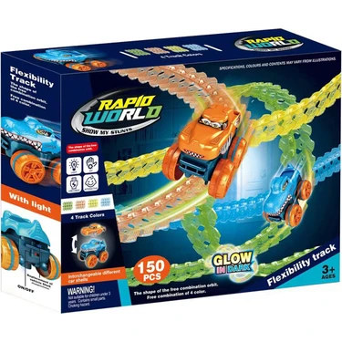 Learning Fun Şarjlı Işıklı Yüksek Hızlı Esnek Raylar Yarış Pisti Karanlıkta Parlayan Rapid World