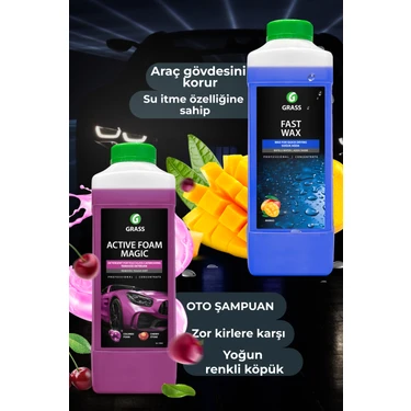 Grass Köpük Fırçasız Oto Yıkama Active Foam Magic 1l & Hızlı Cila Boya Koruma Islak Fast Wax 1l