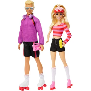 Barbie & Ken 65. Yıl Parti Bebek Seti 1980'ler Tarzında Patenli 6 Aksesuar ile Eğlenceli