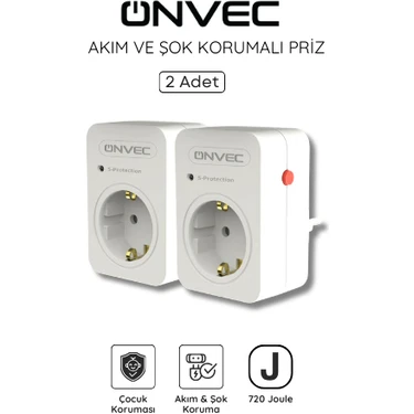 Onvec Akım ve Şok Korumalı Priz 720 Joule 2 Adet Mat Beyaz Renk ile Güvenli