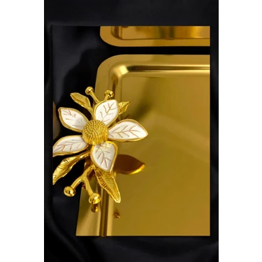 6'lı Lüx Kahve Sunum Tepsisi | Gold Zambak Çiçekli Fiyatı