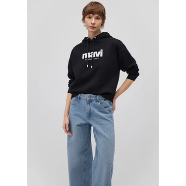 Mavi Mavi Logo Baskılı Kapüşonlu Siyah Sweatshirt