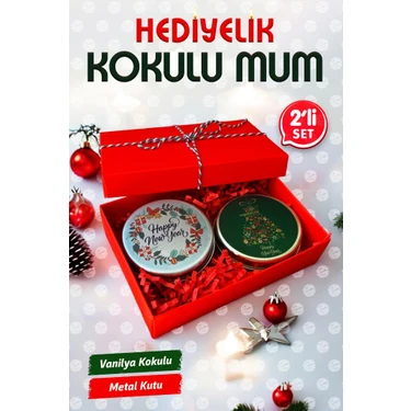 Tuğset Etiket Yılbaşı Hediyelik Metal Kutu Kokulu Mum 2'li set no:1 Christmas Gift