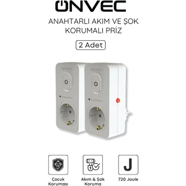 Onvec Basic Anahtarlı Akım ve Şok Korumalı Priz 720 Joule 2