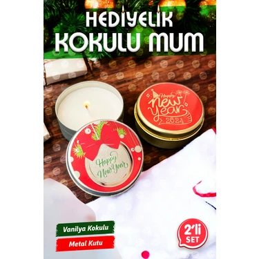 Tuğset Etiket Yılbaşı Hediyelik Metal Kutu Kokulu Mum 2'li set no:2 Christmas Gift