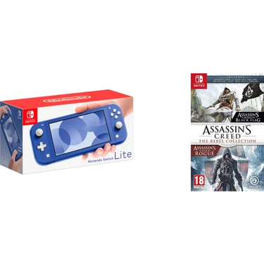 Nintendo Switch Lite Konsol Mavi Blue Sıfır Orijinal Oyun Konsolu + Assassins Creed The Rebel