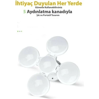 Kaufhier Solar Güneş Enerji ve USB Sarjlı 5 Kanatlı Bahçe Aydınlatma LED Askılı Pratik Kamp