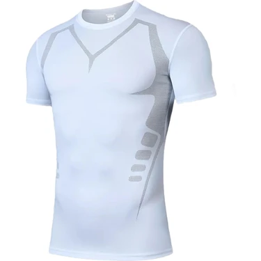 Ghassy Co. Erkek Ultra Esnek Koşu Egzersiz Hızlı Kuruma Nefes Alabilen Kısa Kollu Spor