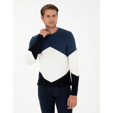 Pierre Cardin Erkek İndigo Slim Fit Bisiklet Yaka Triko Kazak