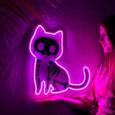 Tol Camp Schrödinger Kedi Neon Dekor - Şık Metal Üzerine Neon Tabela, Eğlenceli LED Aydınlatma | 44