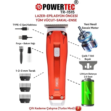 Powertec TR-1515 Lazer-Epilasyon Öncesi Tüm Vücut Tıraş Makinesi