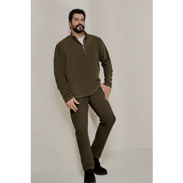 AC&Co / Altınyıldız Classics Erkek Haki Slim Fit Dar Kesim 5 Cep Pamuklu Kanvas Esnek Chino