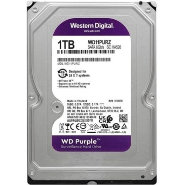 WD 1 Tb Wd 3.5 Purple Sata3 5400RPM 64MB 7/24 Guvenlık