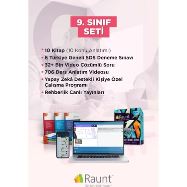 Raunt 9. Sınıf (13 Kitap Cep / Web) Yapay Zekalı Kişisel Çalışma Planlı Ders Destek