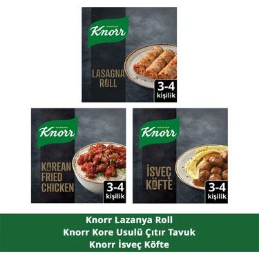 Knorr Yemek Kiti Kore Usulü Çıtır Tavuk 370G + Lazanya Ruloları 180G + Isveç Köftesi