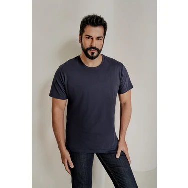 AC&Co / Altınyıldız Classics Erkek Lacivert %100 Pamuk Slim Fit Dar Kesim Bisiklet Yaka