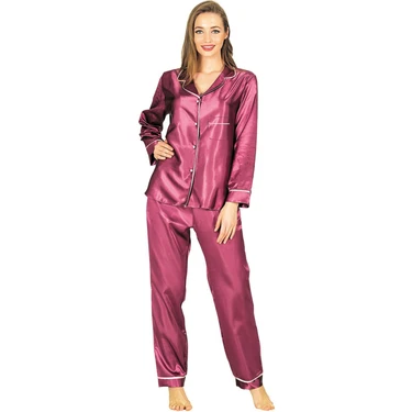 Madameste Mor Saten Pijama Takımı -