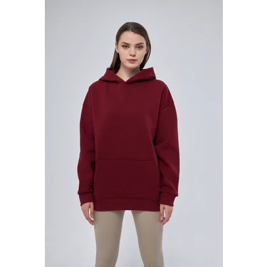 Unisex Bordo Basic Sweatshirt Hoodie %100