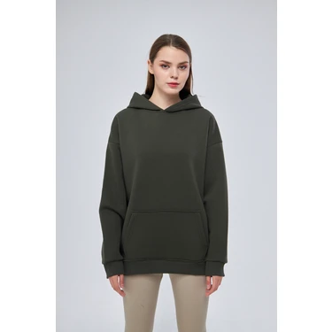 Unisex Haki Basic Sweatshirt Hoodie %100