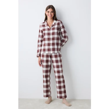 Penti Brown Gingham Kahverengi Gömlek Pantolon Pijama