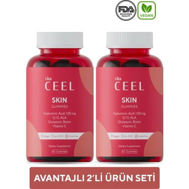 Vita Ceel 2'li Vegan Cilt Vitamini Çiğnenebilir Gummy, Hyaluronic Acid, Vitamin C, Glutatyon, Q10,