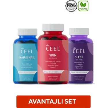 Vita Ceel 3'lü Cilt Vitamini, Uyku Vitamini ve Saç&Tırnak Gummy Vegan Çiğnenebilir