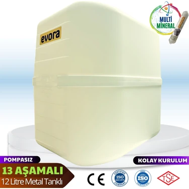 Evora 13 Aşamalı 12 Litre Beyaz Kapalı Kasa Pompasız Su Arıtma