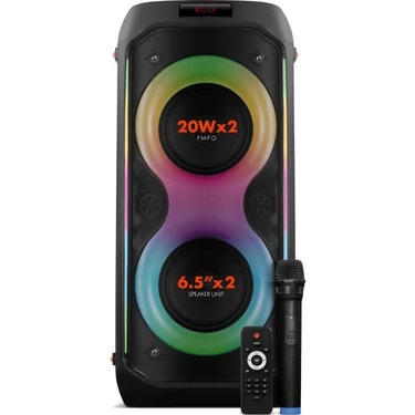 Powerway  Duo Xl Taşınabilir Mikrofonlu 20X2 W Karaoke Ses Kayıt Bluetooth Hoparlör LED