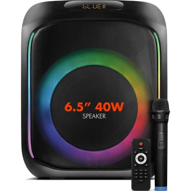 Powerway  Mıo Taşınabilir Mikrofonlu 40 W Parti Karaoke Kumandalı Bluetooth Hoparlör LED