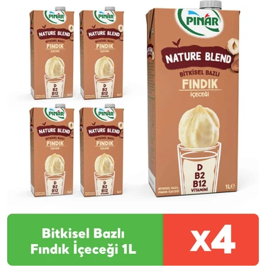 Pınar Nature Blend Bitkisel Bazlı Fındık Içeceği 1 L Vegan Laktozsuz x 4