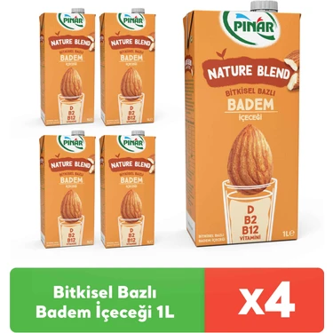 Pınar Nature Blend Bitkisel Bazlı Badem İçeceği 1 L Vegan Laktozsuz x 4