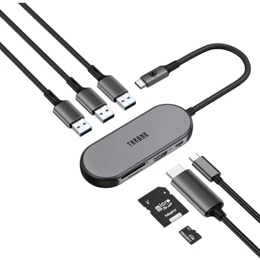 Throne CHUB007-A Windows & Mac Uyumlu 100w Hızlı Şarj Özellikli Type-C to 4K HDMI *1x USB-C 100W PD