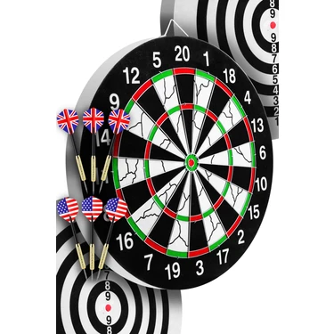 Telvesse 18" Inç Semi-Profesyonel Büyük Boy Dart Seti 6 Oklu Çift Taraflı Kalın Dart Tahtası Metal