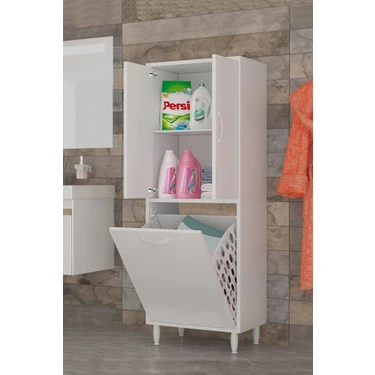 Azzuri Furnıture Infinity Kirli Çamaşır Sepetli Banyo Kiler Oyuncak Çok Amaçlı Dolap